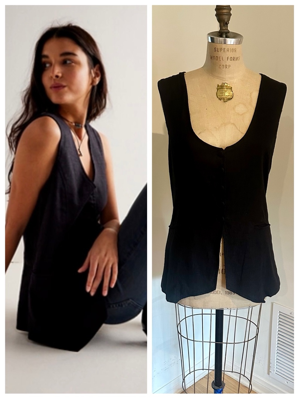FREE PEOPLE Millie Linen Vest in Black, LG, NWOT